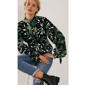 New Anthropologie Anna Sui Isa Breezy Velvet Blouse $473 SIZE 2 Green